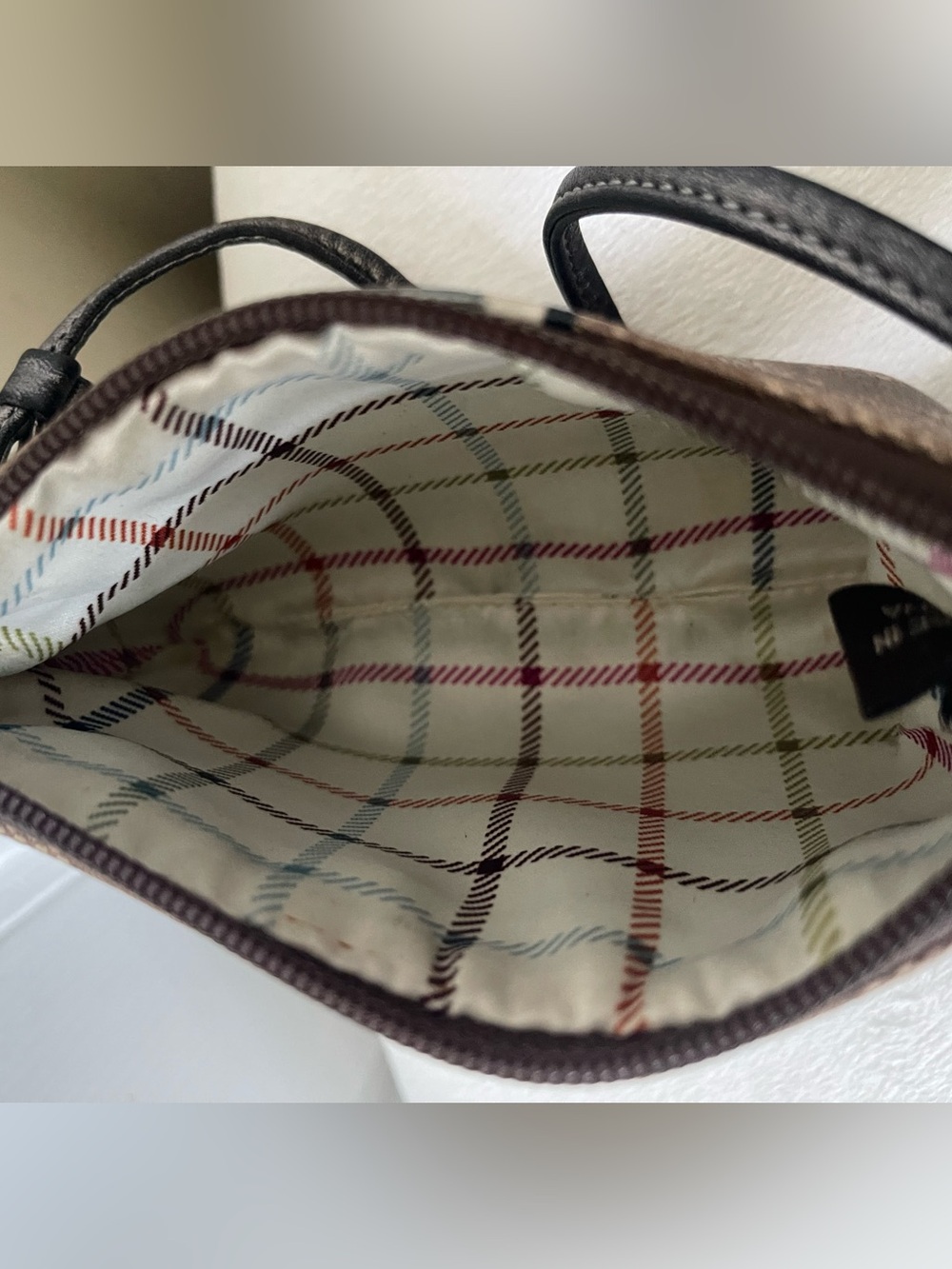 Coach Brown Signature Stripe Wristlet with Black and Cream Center Stripe - Picture 2 of 8